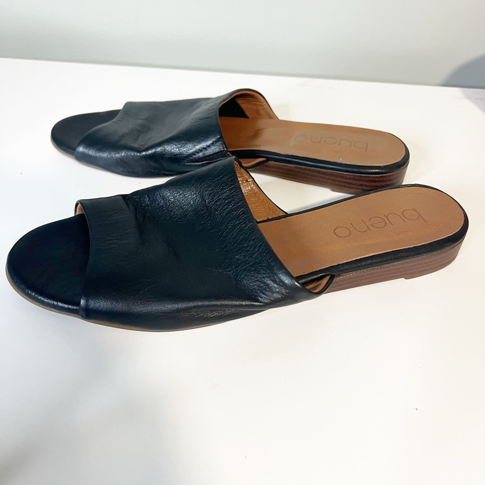 Bueno Turner Black Leather Slip On Slide Sandal EU 39 US 8.5